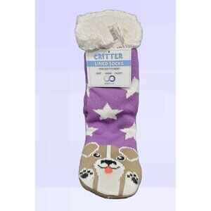NWT Puppy Dog Slipper Socks Sherpa Lined No Slip Grips Cushioned One Size Purple